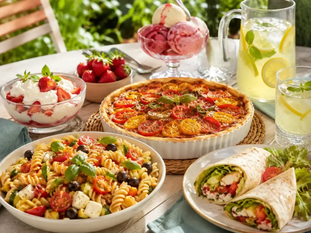 comfort food d'été avec plats frais, desserts gourmands et recettes estivales réconfortantes