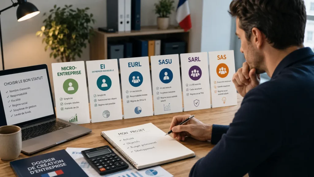 Créer entreprise France : choisir entre micro-entreprise, EI, EURL, SASU, SARL et SAS
