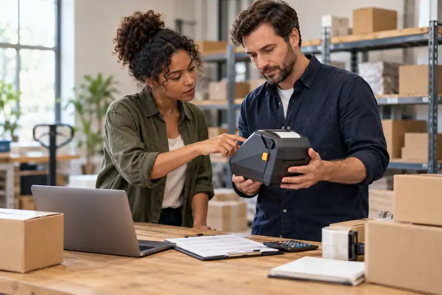 Deux entrepreneurs examinent les aides financières entreprises pour un investissement