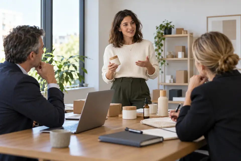 Une entrepreneuse présente son projet e-commerce à des business angels