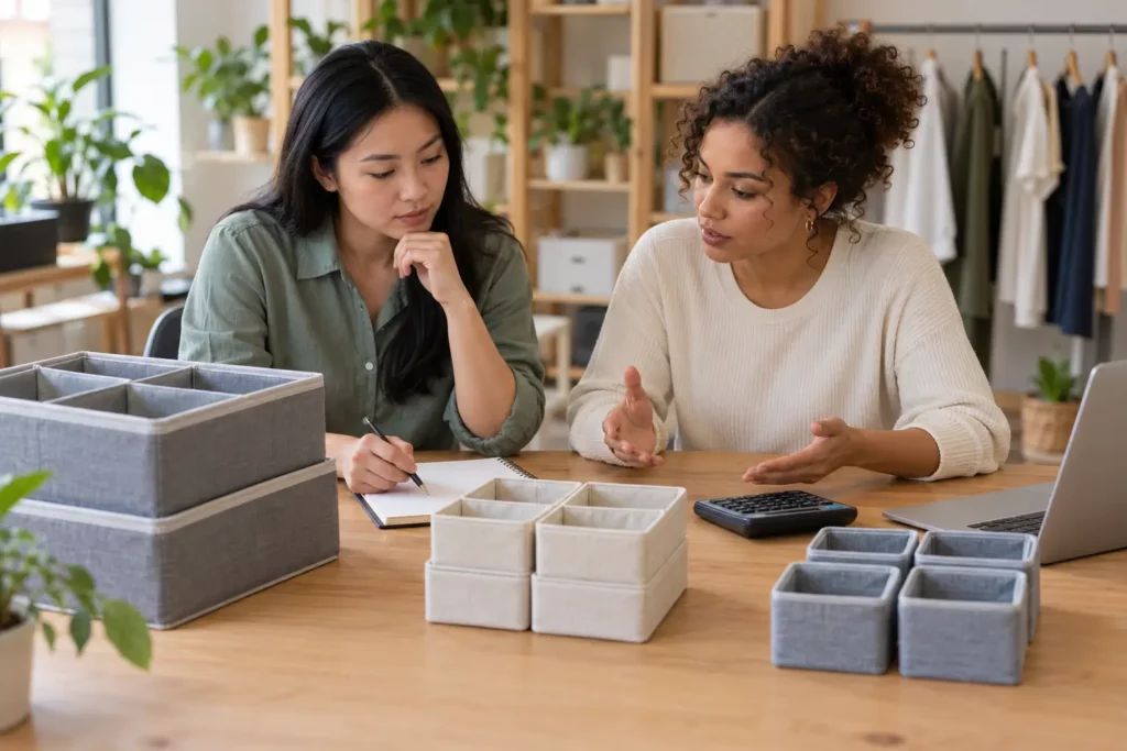 Deux entrepreneuses comparant les scénarios de ventes de leur business plan