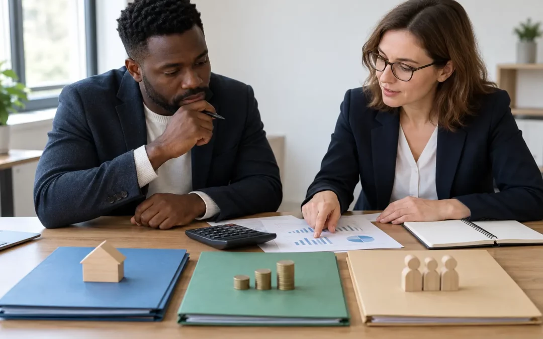 Entrepreneur et conseillère comparent des solutions pour financer une entreprise